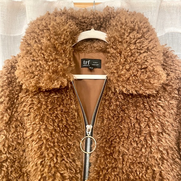 Zara Brown Teddy Bomber Coat Jacket - Picture 7 of 10